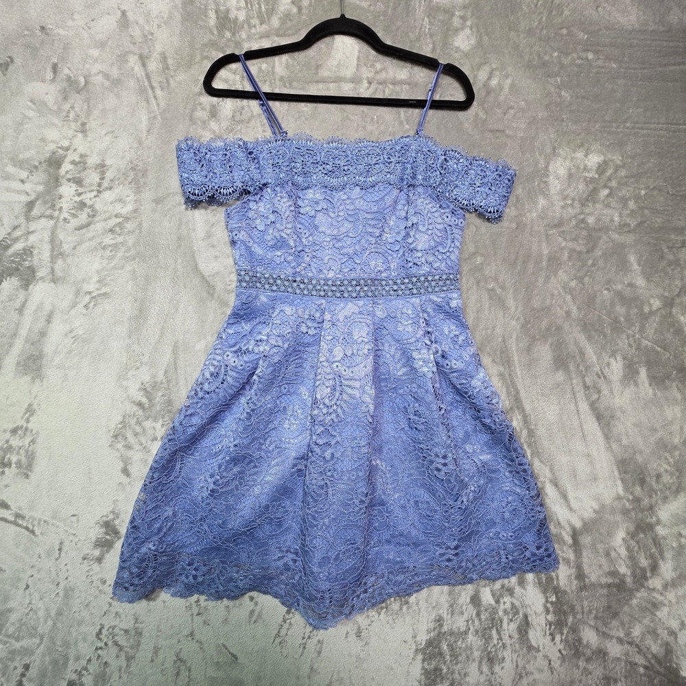 Francescas Blue Lace Off Shoulder Mini Dress Periwinkle Floral Cocktail M 1790